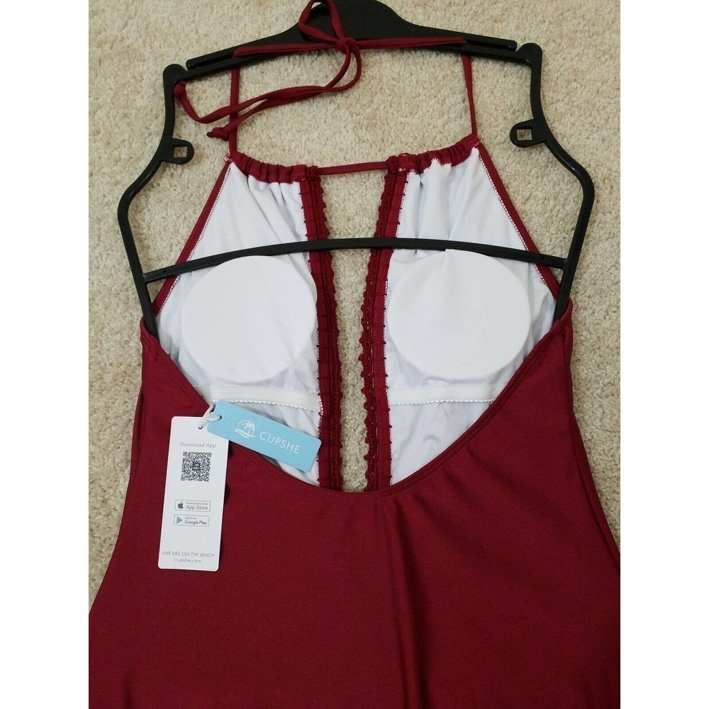 CUPSHE~Woman Size S~Maroon Wine Red One Piece Swimsuit Halter NWT. - Picture 6 of 11
